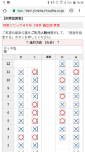 九州ネット割引きっぷ座席選択